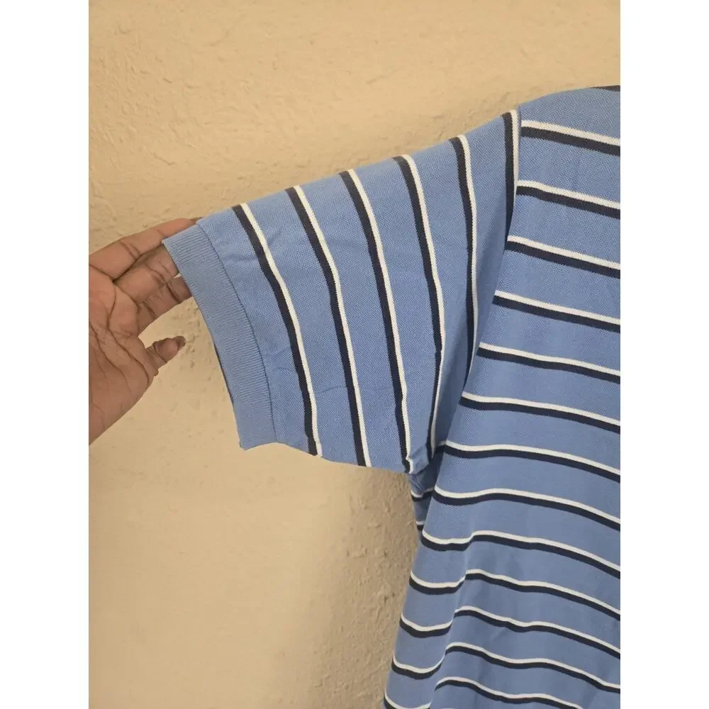 Ralph Lauren Polo Shirt Mens Blue Stripped Casual Pony Short Sleeve Rugby, M
